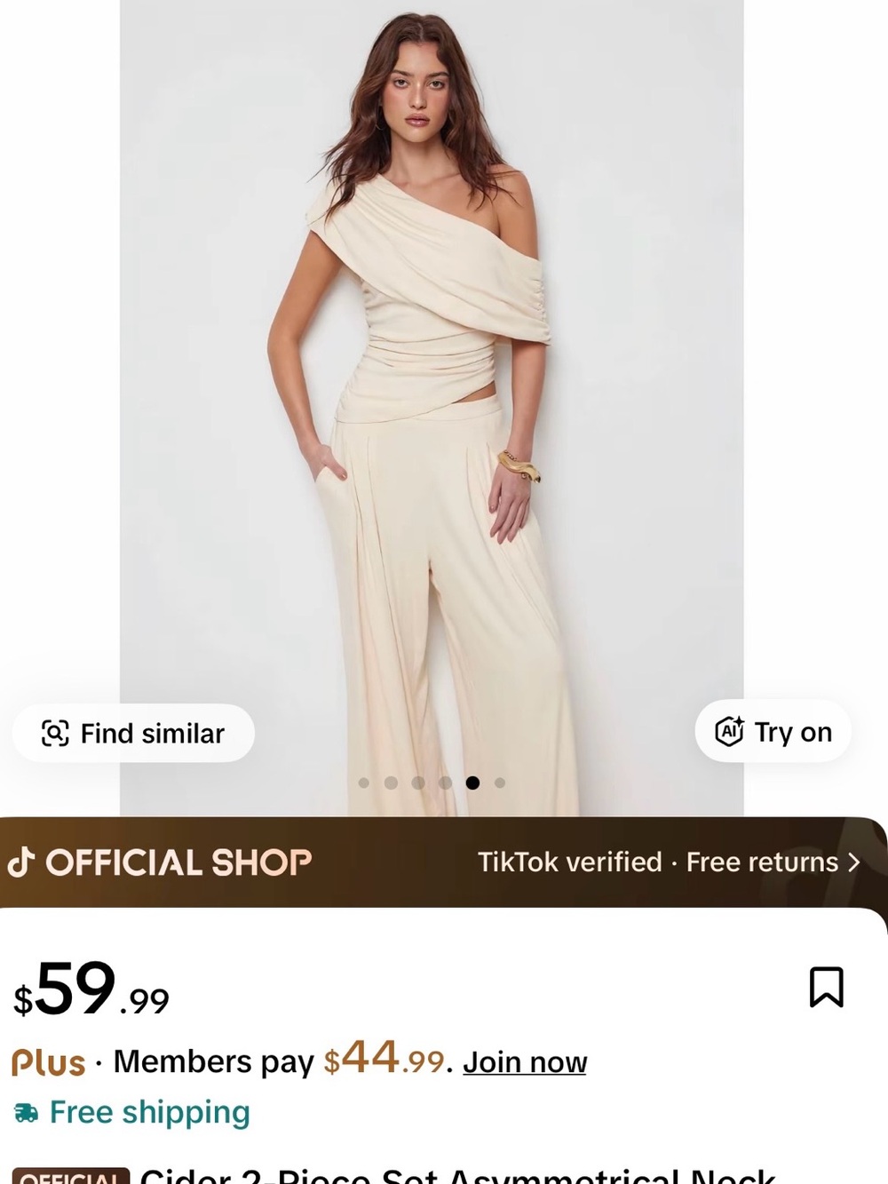 Cider One-Shoulder Wide-Leg Set - Cream